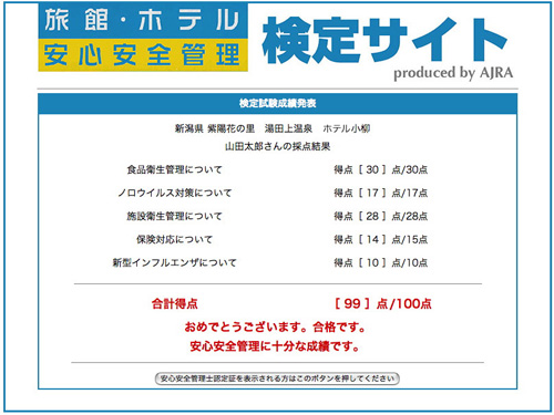 受検の仕方／採点結果（合格）